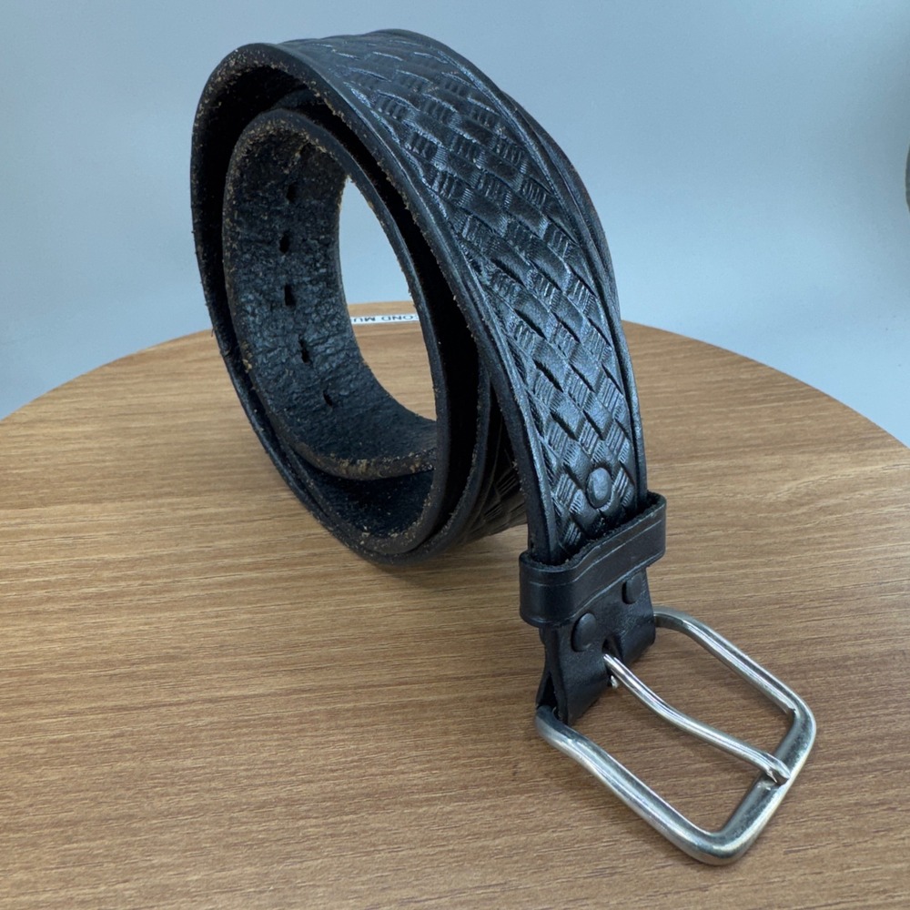 Unbranded Basketweave Leather Belt Mens 38 Black Western Workwear Well Worn